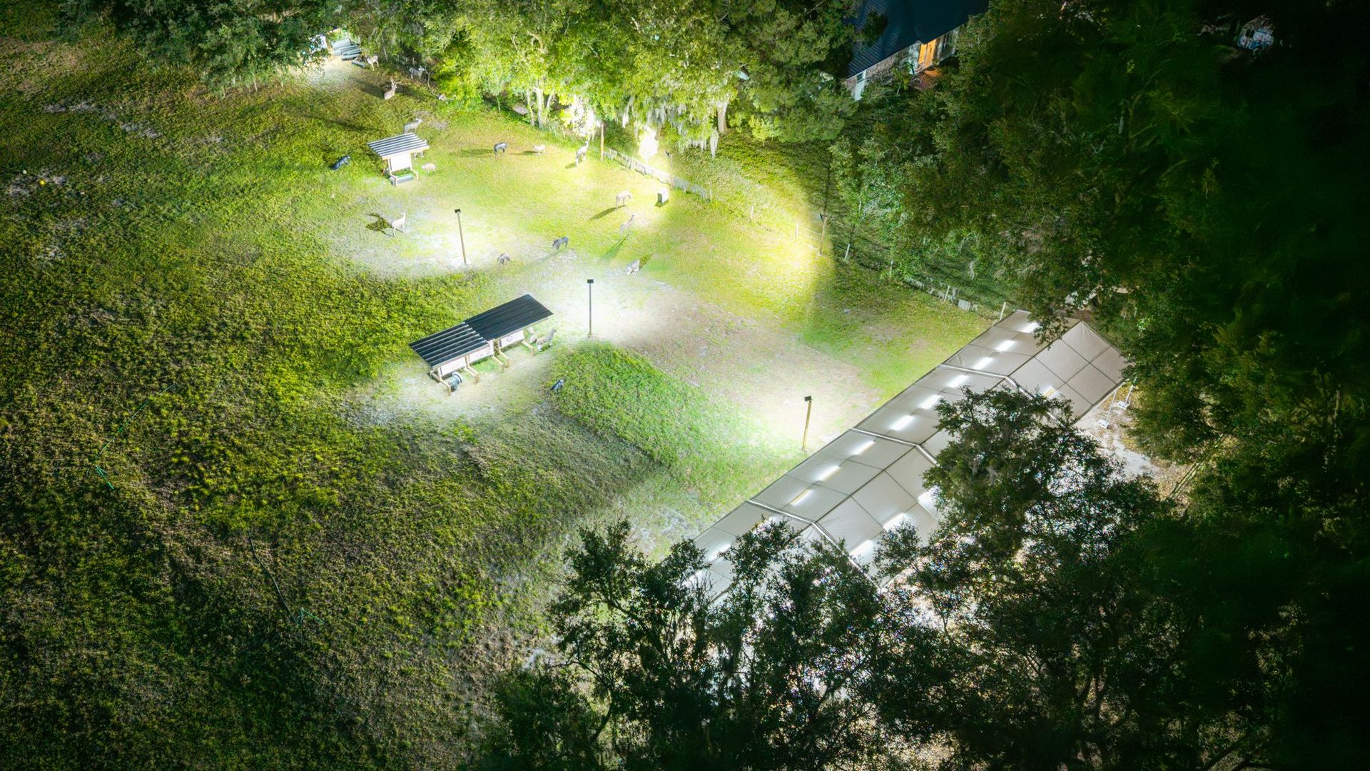 Aerial night view of the outdoor range at Archery Sarasota