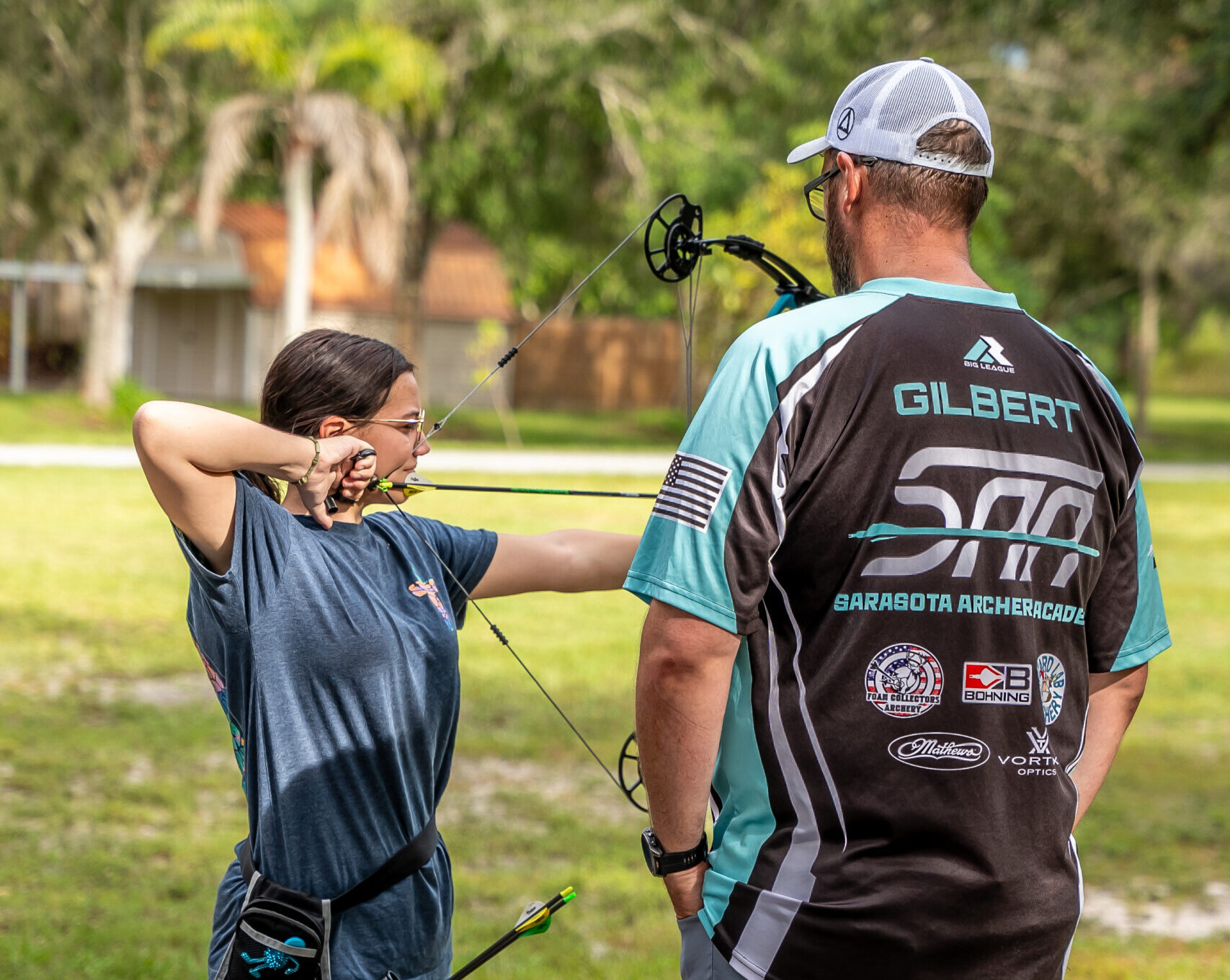 Archery lesson in progress at Archery Sarasota — private instruction in Sarasota, FL